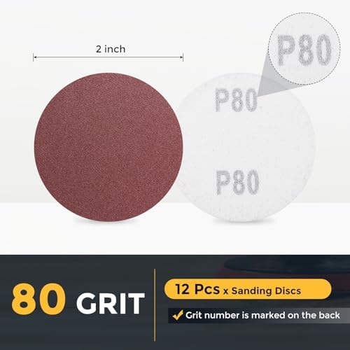 HARFINGTON 12 Pcs 2 Inch Sanding Discs 80 Grit Red Aluminum Oxide