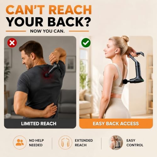 Massage Gun with Heat & Extension Handle, 12 Speeds, Detachable Design