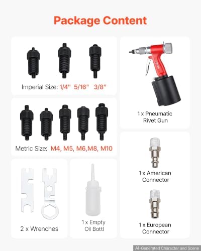 VEVOR Pneumatic Rivet Nut Gun Kit with 8PCS SAE & Metric Gun Heads