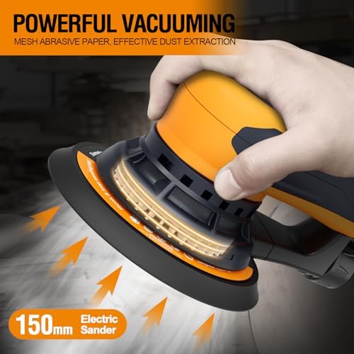 MAXXT Electric 5mm Random Orbital Sander with Tool Case, Palm Sander with Brushless Motor, 5&6Inch Sanding Pads, Central Vacuum, Sanders for Woodworking, Primary Wood and Panel Processing