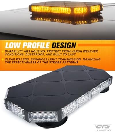 LUMENIX 56 LED Amber Rooftop Beacon Strobe Mini Light Bar for Trucks