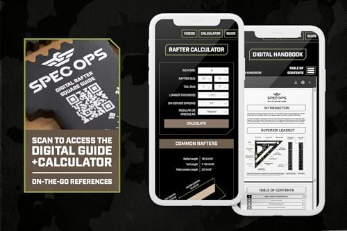 Spec Ops Tools Fury 7.5” Rafter Square with Laser Etched & Stamped Markings, Rapid-Layout Features, Wide Heel, Includes Digital Rafter Calculator & Guide