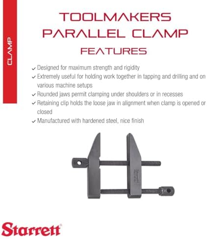 Starrett Toolmakers Parallel Clamp - Ideal for Holding Work in Tapping and Drilling - 1-3/4" Capacity, 1" Throat Depth, Hardened Steel, Nice Finish - 161B