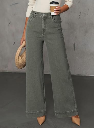 Dokotoo Women's Casual High Waisted Jeans Stretch Wide Leg Loose Denim Pant