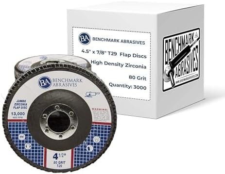 Benchmark Abrasives 4.5" x 7/8" Zirconia Type 29 Flap Discs, 80 Grit