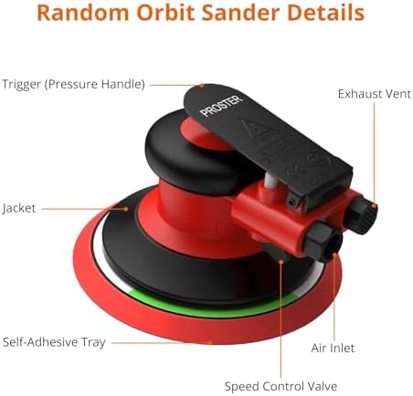 Proster 6" Air Orbital Sander Lightweight 12000 RPM Variable Speed 20pc Kit