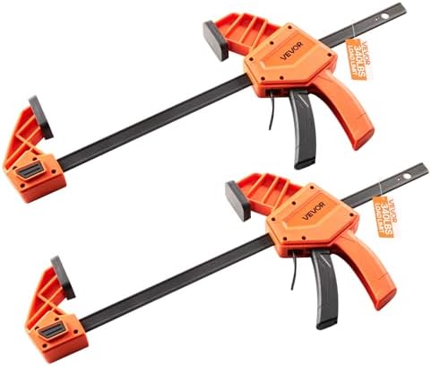 VEVOR Bar Clamps for Woodworking, 2-Pack 12 inch One-Handed Clamp/Spreader, Quick-Grip F-Clamp with 340 lbs Load Limit, Premium Plastic and Carbon Steel, for Woodworking Metal working, Orange + Black