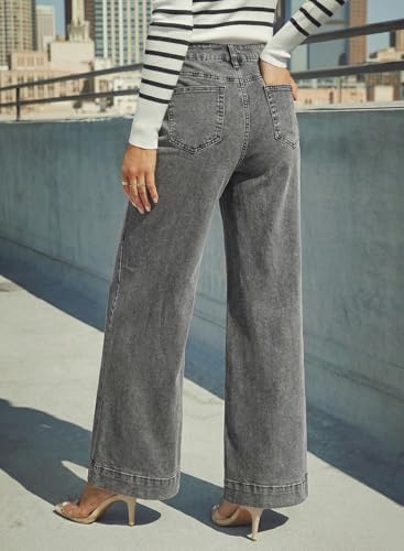 Dokotoo Women's Casual High Waisted Jeans Stretch Wide Leg Loose Denim Pant