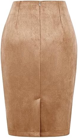 IDEALSANXUN Plaid Skirts for Women Fall Winter Knee Length Pencil Wool Skirt with Slit