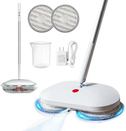 Cordless Electric Spin Mop - Power Mop with 2 Floor Scrubber Pads & Automatic Cleaning Bucket Suitable for Wooden, Marble, Tile, Hardwood Floor