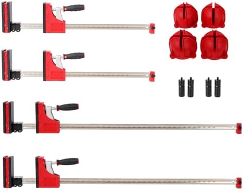 4-Pack Parallel Clamps for Woodworking, Heavy Duty Bar Clamp Set with 1700 lbs Clamping Force, 90° Precision Alignment, 2" Bench Dogs & Framing Blocks for Cabinet Making and Woodworking, Red