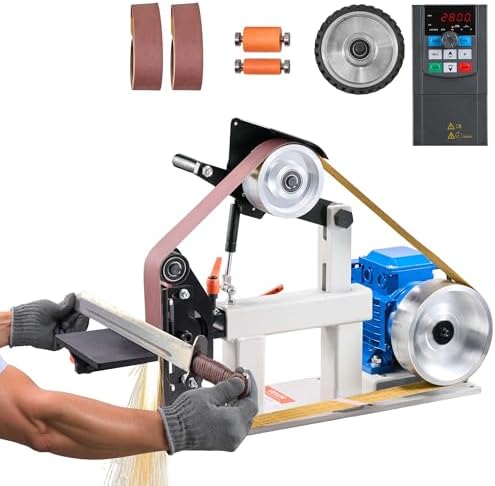 VEVOR 1500W 2HP Belt Sander Grinder, 2" x 82" Variable Speed Belt Grinder for Metalworking, 3 in 1 Belt Sander Polisher with 3 Grinding Moulds & Flat Platen Tool Rest for Knife Making