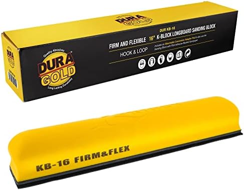 Dura-Gold Pro Series 16" K-Block Sander Firm & Flex Longboard Hand Sanding Block Pad with Hook & Loop Backing and PSA Sandpaper Conversion Adapter Pad & 80 Grit PSA Longboard Sandpaper 20 Yard Roll