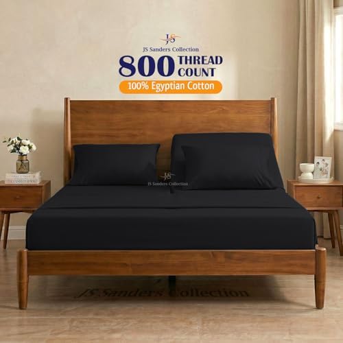 JS Sanders Collection Split Head Sheet Set 4PC Cal. King Size, Black