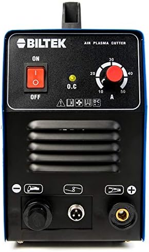 Biltek 50Amp Non-Pilot Arc Plasma Cutter, Dual Voltage 110V/220V with Pre-Attached 110V US Plug, 1/2 Inch Cut, Blue