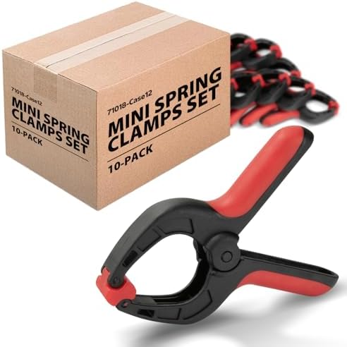 POWERTEC Mini Spring Clamps Set - 10 Pack Plastic Clips with 1-Inch Opening and Pivoting Jaw Pad, Ideal for Backdrop Clips, Pool Covers, DIY Projects, and Woodworking (71018)
