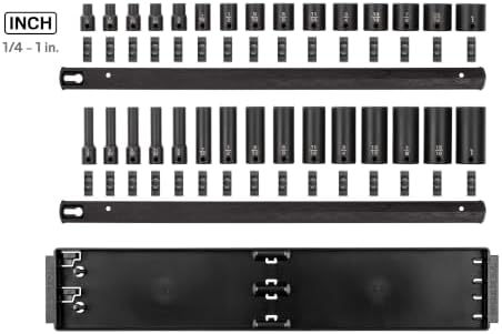 TEKTON 3/8 Inch Drive Impact Socket Set, 30-Piece | SID91214 | (1/4 - 1 in.), Shallow and Deep, 12-Point, Socket Rail