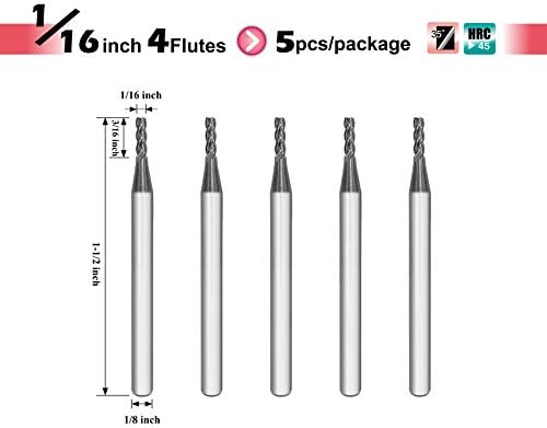 SPEED TIGER Micrograin Carbide Square End Mill - 4 Flute - ISE1/16 4T (5 Pieces, 1/16") - for Milling Alloy Steels, Hardened Steel, Metal & More – Mill Bits Sets for DIYers & Professionals