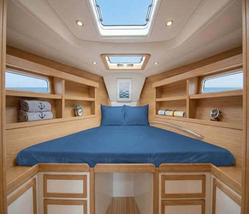 JS Sanders V Berth Boat Sheet 3 Pcs 600 TC Egyptian Cotton,Mediterranean Blue