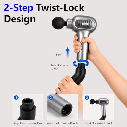 AxBerry Massage Gun, Deep Tissue Percussion Massager with Heat & Detachable Extension Handle, Handheld Muscle Massager for Back, Neck & Shoulders Pain, Portable Massage Gun, Muscle Gun