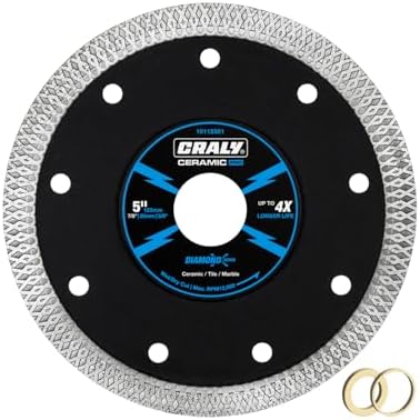 CRALY 5 Inch Super Thin Diamond Blade, 7/8 in Arbor, 5'' Diamond Tile Blade for Angle Grinder & Tile Saw, Diamond Cutting Wheel for Cutting Ceramic, Tile, Marble, Granite, Brick, Porcelain