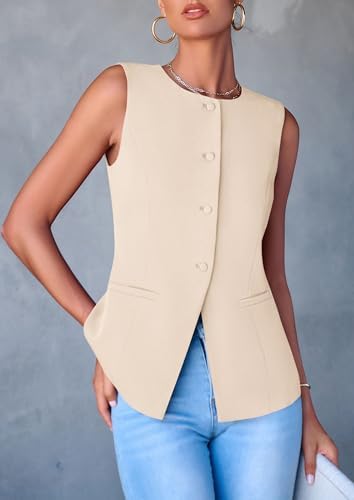 PRETTYGARDEN Women Tailored Suit Vest Business Casual Tops