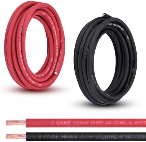 2 Gauge Battery Cable, 20FT Red + 20FT Black 2 AWG Pure Copper Wire Welding Cable, for Automotive, Battery, Solar and Generator, Standard USA OFC Wire