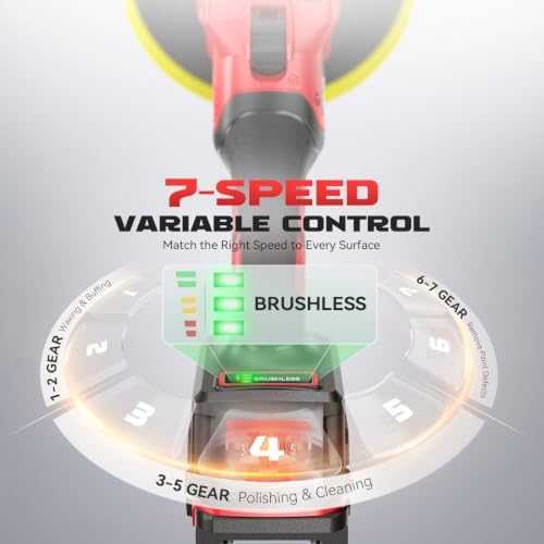Ecarke 7-Inch Cordless Car Buffer Polisher Kit Compatible with Milwaukee 18V Battery(Tool Only), Brushless Car Polisher with 7 Variable Speed 6000RPM, 16PCS Polishing Accessoriesor for Car Detailing