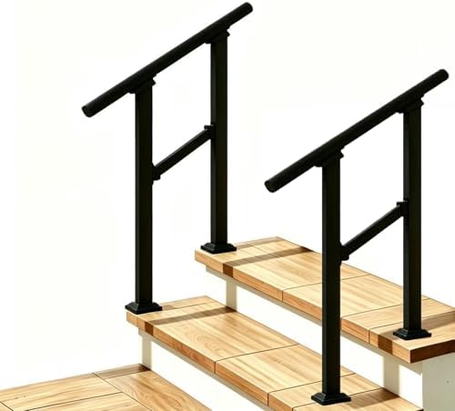 Hand Rails for Outdoor Steps，Stair Handrail & Indoor Stair Railing Kit，Railings for Outdoor Steps for Fence & Outdoor Steps (2, Black-Straight, 2 Step)