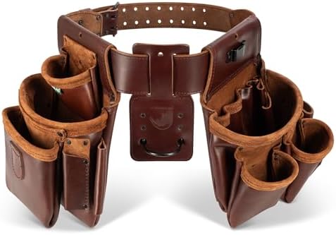 STRONGLAD Framing Tool Belt - 21-Pocket Full-Grain Oil-Tanned Leather Carpenter Tool Bags, Construction Tool Belt with Hammer Holder