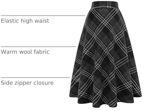IDEALSANXUN Womens Plaid Wool Skirts Elastic Waist A-Line Pleated Tartan Long Skirts