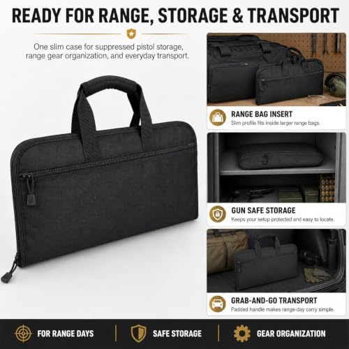 LU-DILUANK 15-Inch Suppressed Pistol Case with Heat-Resistant Felt Liner