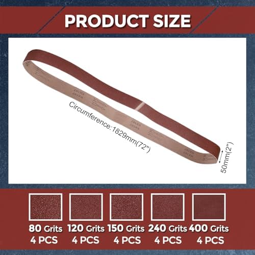 20 Pcs Sanding Belts 2 x 72 Inch 80/120/150/240/400 Grit