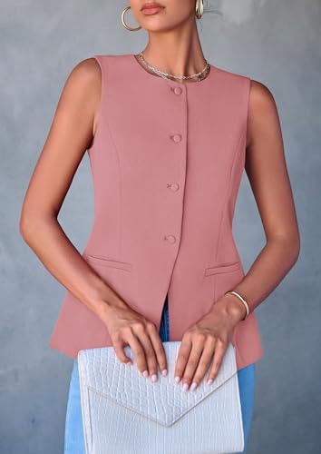PRETTYGARDEN Women Tailored Suit Vest Business Casual Tops