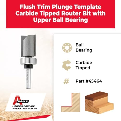 Amana Tool - 45464 Carbide Tipped Flush Trim Plunge Template 3/4 Dia x 1" 4 Shank