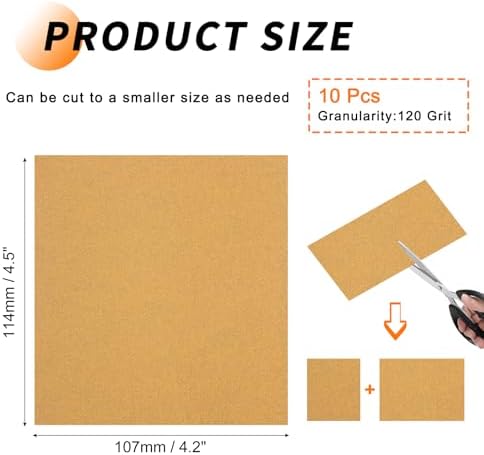 10 Pcs 120 Grit Sandpaper 4.2 x 4.5 Inch Sand Paper Alumina Gold