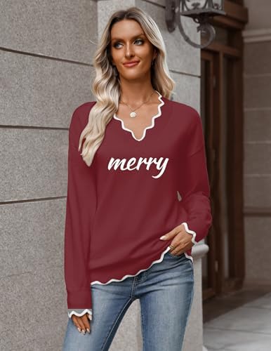 Zeagoo Women's 2026 Fall V Neck Sweater Long Sleeve Lightweight Knit Tops