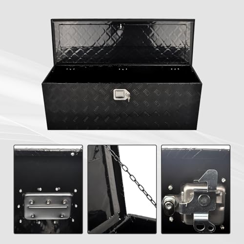 44 Inch Heavy Duty Aluminum Truck Tool Box Pick Up Truck Bed RV Trailer Toolbox Storage Organizer with Side Handle, Lock & Keys，Black,5 Bar Tread 44"(L) X15''(W) X15(H) Storage Box