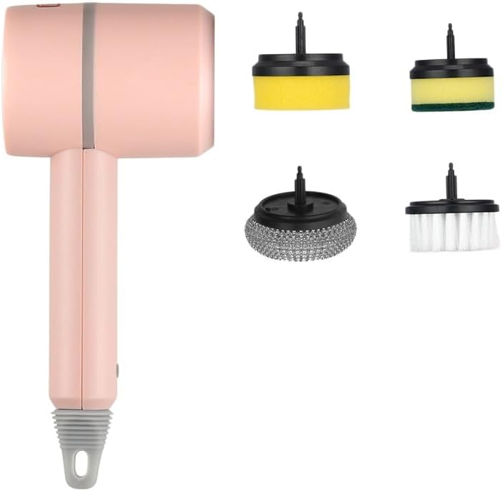 ScrubNinja Electric Spin Scrubber,Cordless Household Cleaning Brush with 4 Replaceable Heads (Pink1)