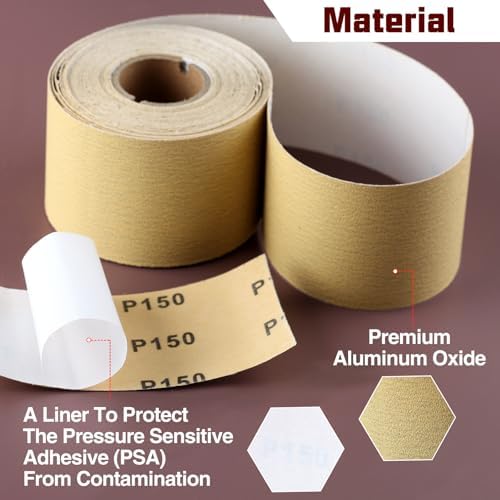 SPEEDWOX 150 Grit Sandpaper Roll Self Adhesive PSA Stickyback Sand Paper 2-3/4" Wide 10 Yard Long Sandpaper Sheets for Automotive & Woodworking Air File Long Board Sanders Metal Plastic Sanding Blocks