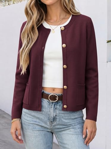 ANRABESS Women's Button Down Cropped Striped Cardigan Sweaters