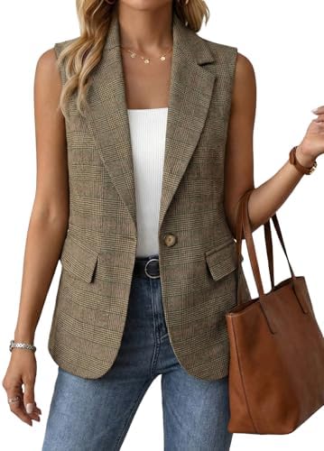 Mina Self Women's Sleeveless Vest Tops Open Front Lightweight Blazer Jacket