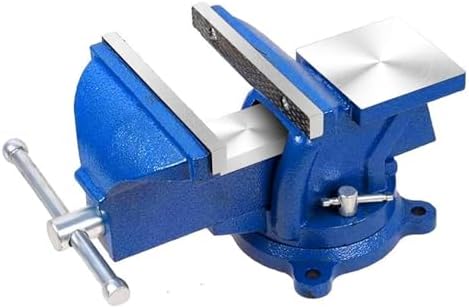 Bench Vise Heavy Duty 5-Inch, 360° Swivel Base with Anvil Clamp Cast Steel,Table Clamp Woodworking Vice,Multipurpose Workbenchw for Drilling, Pipe Cutting,Woodworking-Blue