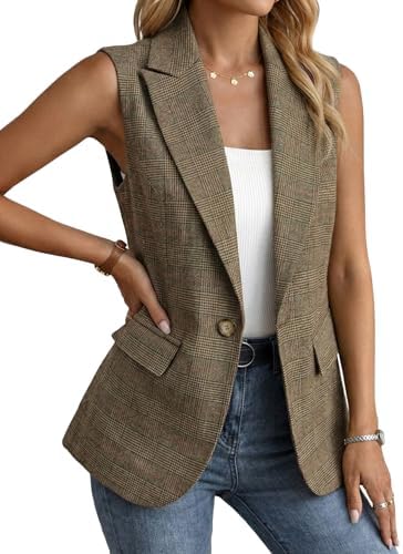 Mina Self Women's Sleeveless Vest Tops Open Front Lightweight Blazer Jacket