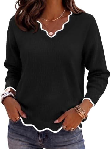 Zeagoo Women's 2026 Fall V Neck Sweater Long Sleeve Lightweight Knit Tops