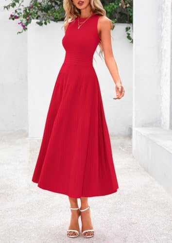 PRETTYGARDEN Women's Summer Pleated Midi Work Dress