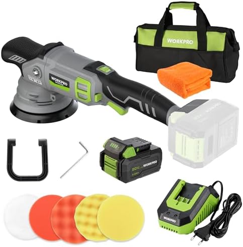 WORKPRO 20V Cordless Car Buffer Polisher Kit with 4.0Ah Battery, 7-Speed