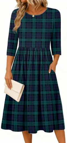 Zeagoo 3/4 Sleeve Women's Dress Casual Aline Summer Fall Midi Long Dresses