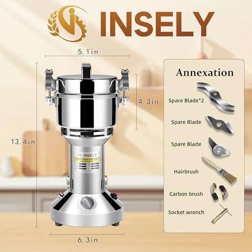 Grain Mill Grinder 300g High Speed Food Grain Mill Stainless Steel Seeds Flour Nut Wheat Corn Spices & Seasonings Dry Grinder Electric Machine Grinder for Kitchen