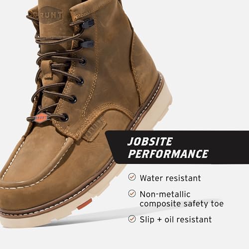 BRUNT Marin Unlined (Comp Toe) - 6" Lightweight Safety Toe Wedge Work Boot - EH Rated - Slip + Oil Resistant - Adjustable Width System